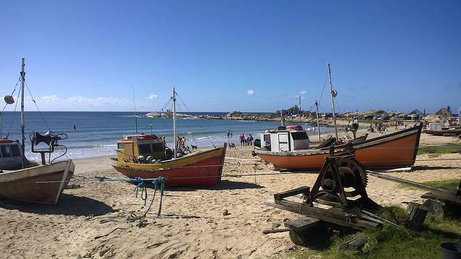 boats, beach, uruguay, punta del diablo, nautical Vessel, sea, HD wallpaper