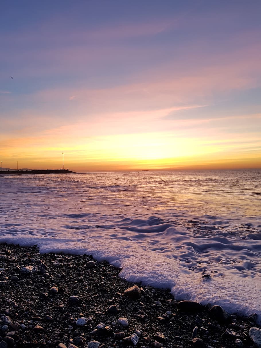 sunset, waters, beach, sea, costa, sky, scenics - nature, beauty in nature HD wallpaper
