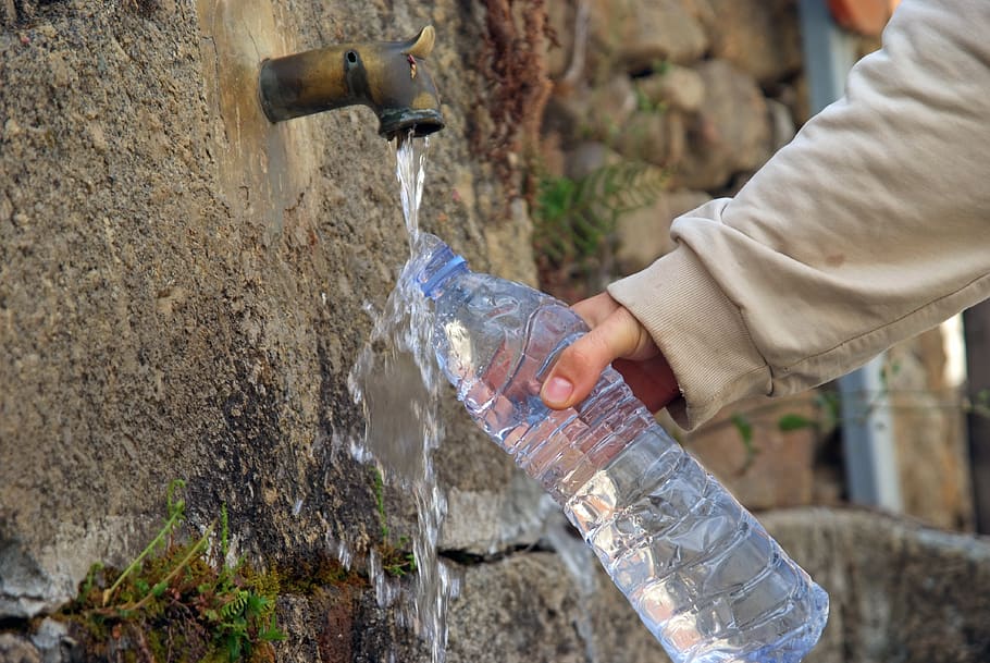 water, source, bottle, human hand, human body part, drinking water, HD wallpaper