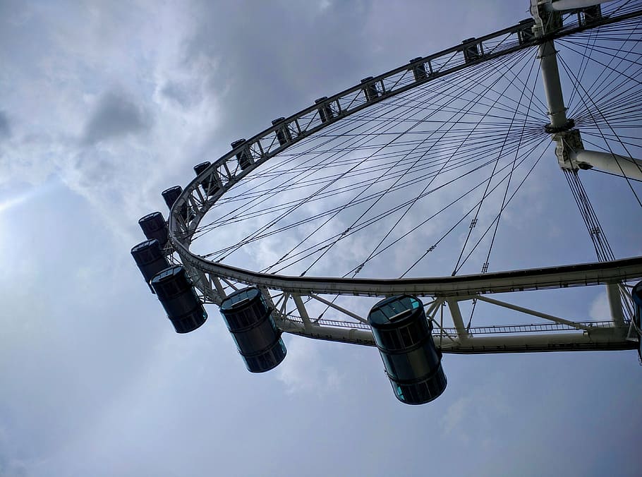 wheel, singapore, clouds, dark, asia, architecture, flyer, modern HD wallpaper