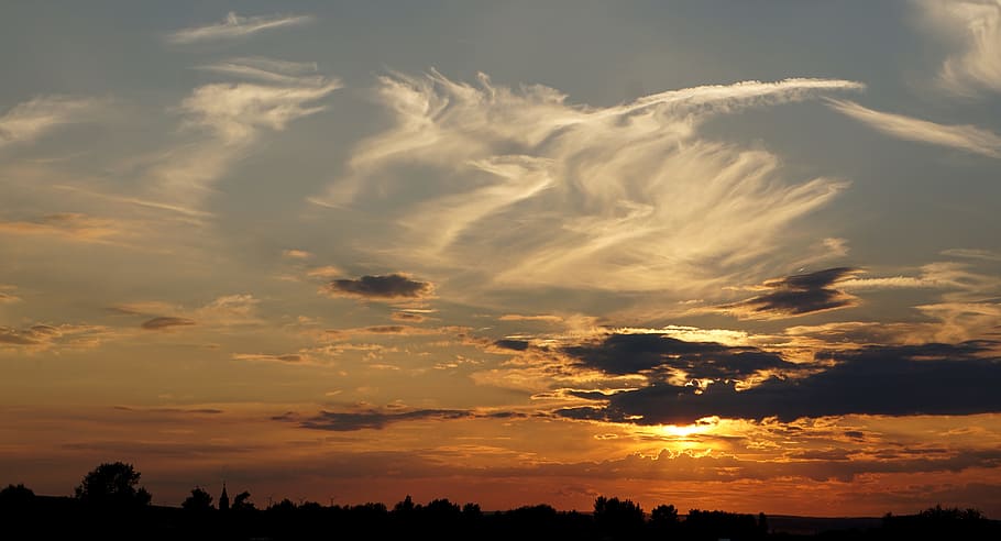sunset, clouds, sky, evening sky, abendstimmung, afterglow HD wallpaper