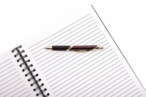 brown and black click pen on white ruled paper, office, notebook HD wallpaper