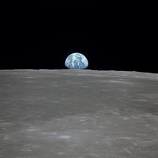 moon with earth photo, rising, surface, rise, space, planet HD wallpaper