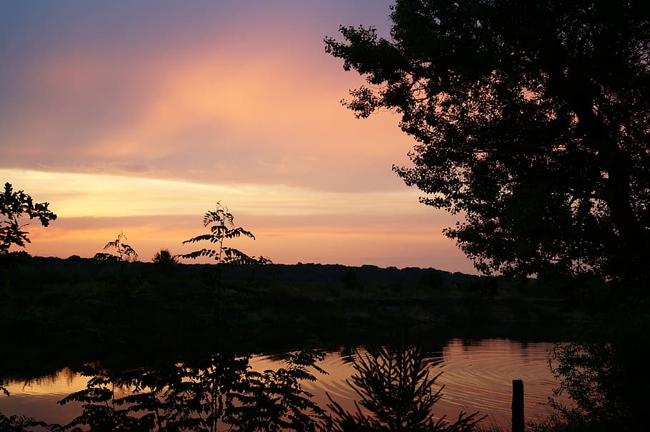 Sunset, Water, Trees, abendstimmung, afterglow, mood, romance HD wallpaper
