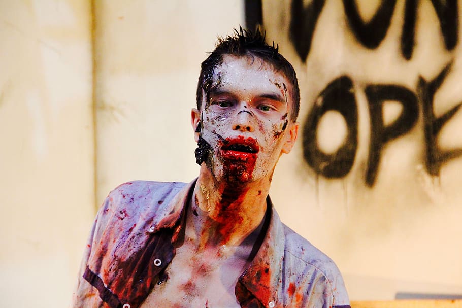 man with zombie makeup, comiccon, dortmund, fair, figure, real HD wallpaper