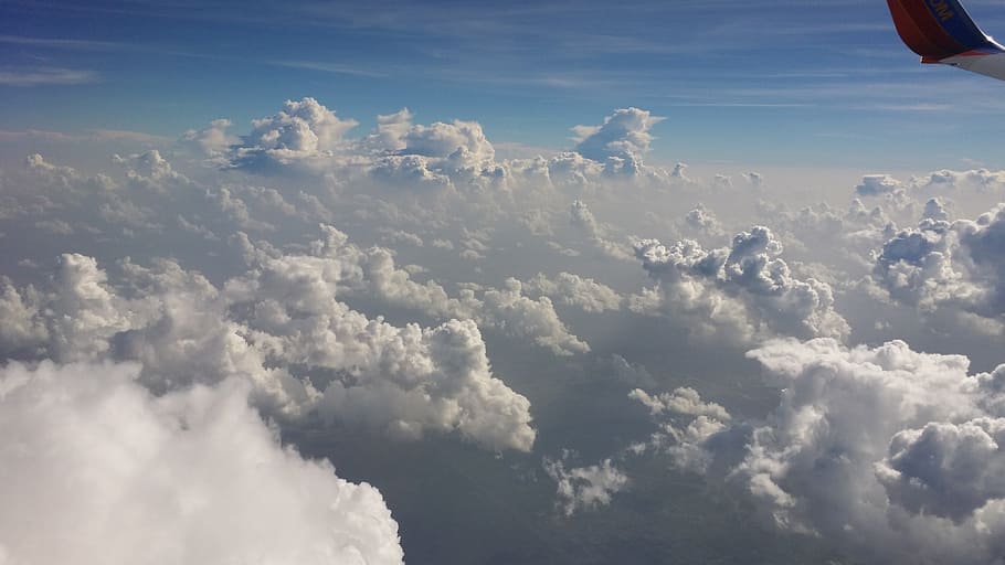 fluffy, white, clouds, airplane, view, sky, cloud - sky, scenics - nature HD wallpaper