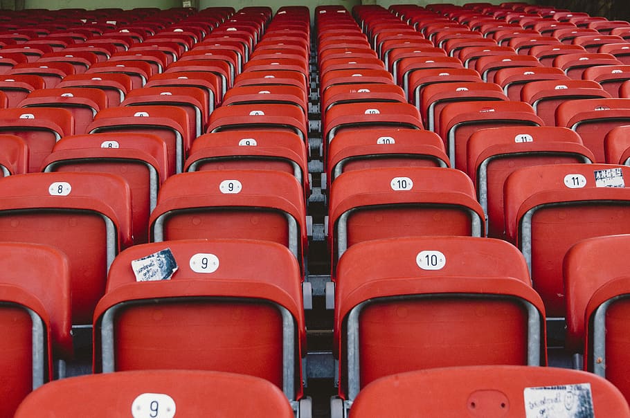 red chairs close up photography, red theater chairs, seat, pattern HD wallpaper