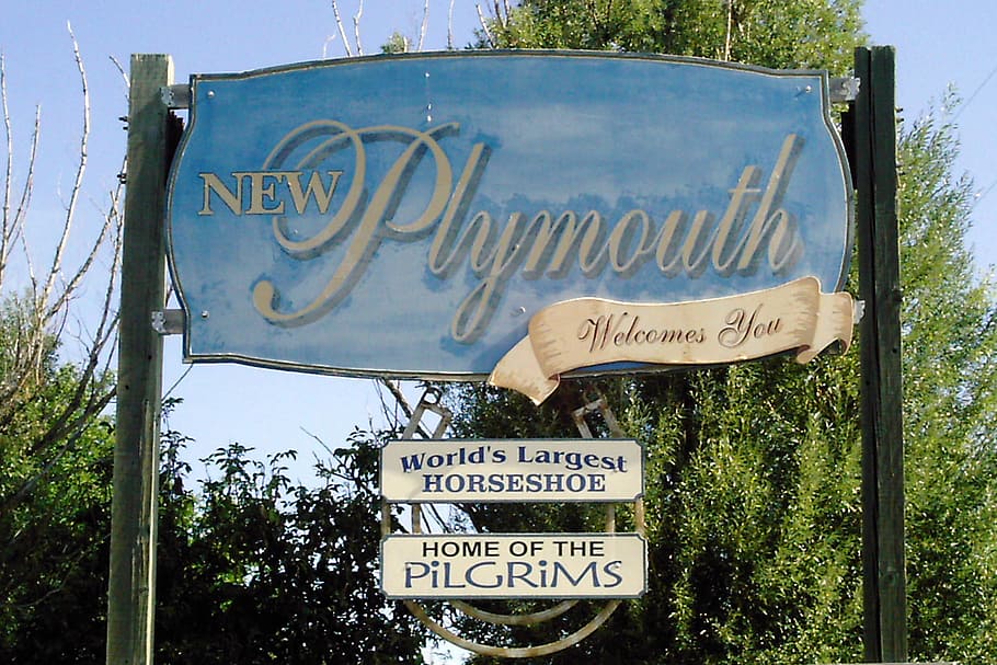 Welcome to New Plymouth, Idaho, public domain, sign, tiwb, town, HD wallpaper