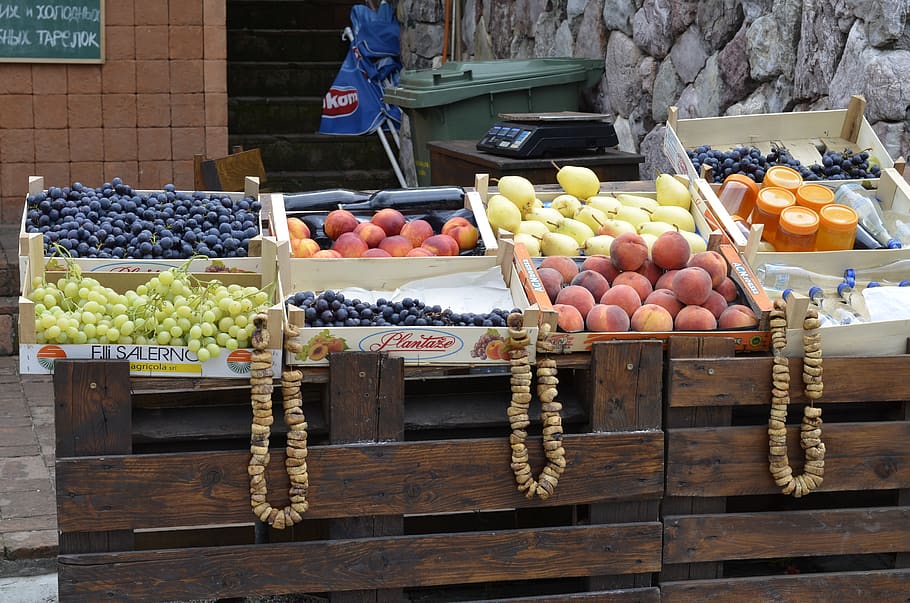 fruit, montenegro, figs, peaches, grapes, the fruit stand, resort, HD wallpaper