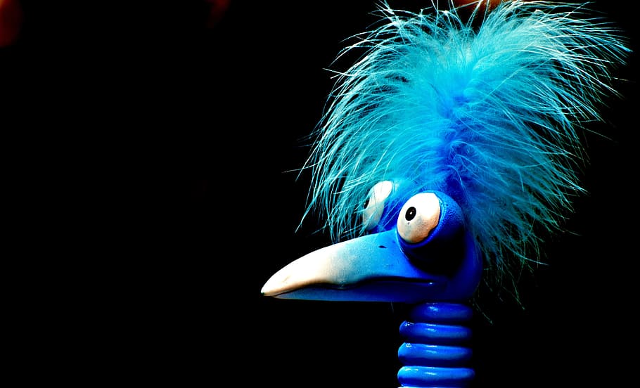 blue bird plush toy, joker, funny, weird bird, cute, feather