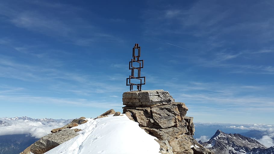 high angelus, summit, summit cross, ridge, south tyrol, alpine, HD wallpaper
