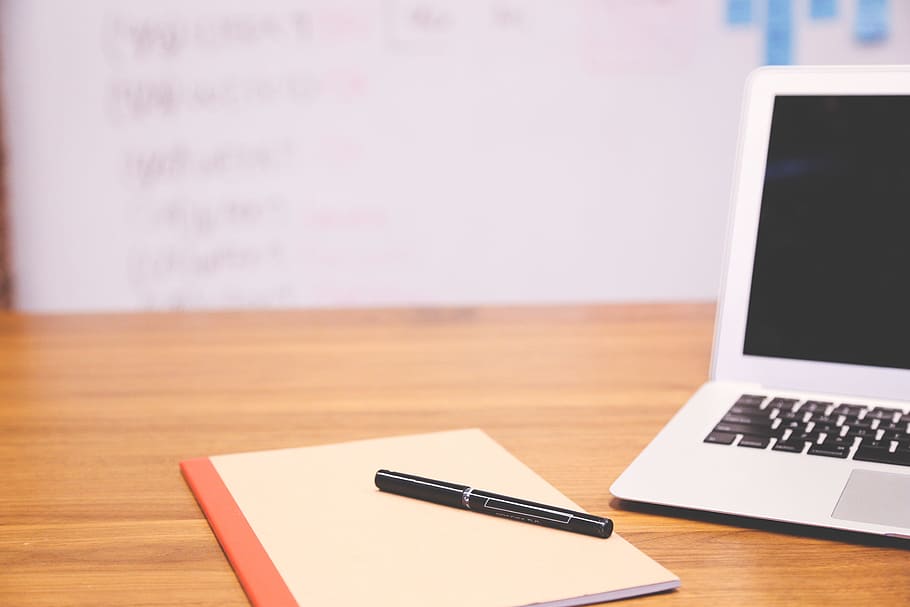 White and Black Laptop Computer, desk, notebook, table, technology HD wallpaper