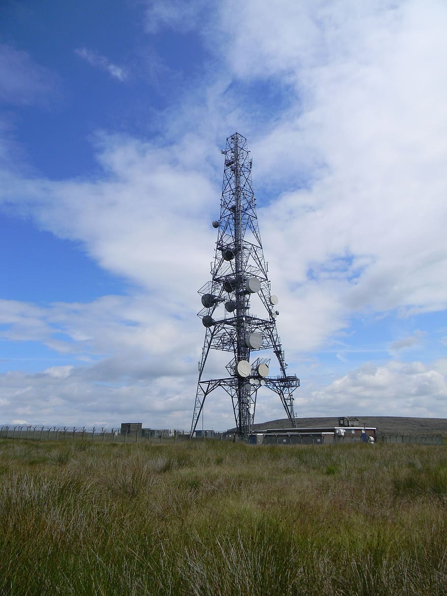 mast, radio, hill, countryside, yorkshire, landscape, cloud - sky, HD wallpaper