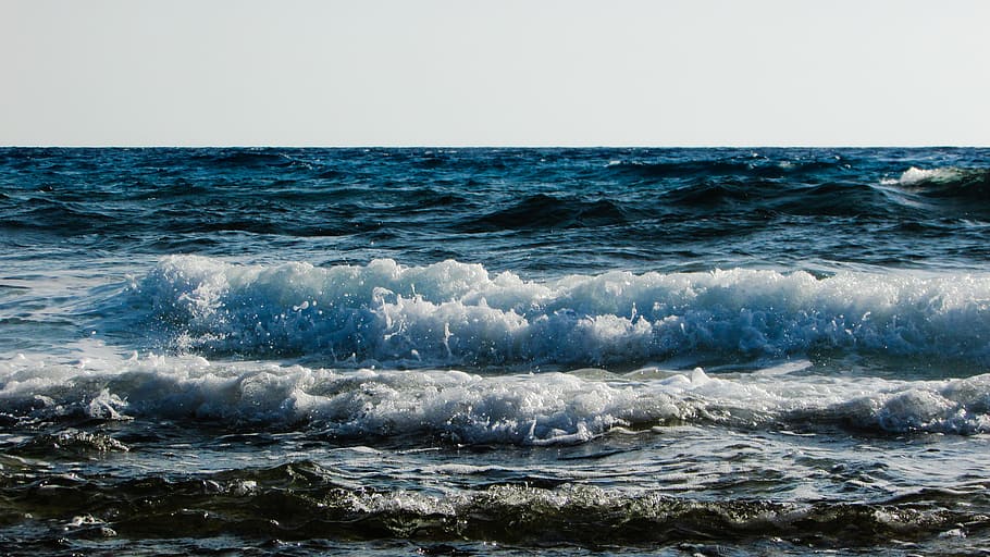 Sea, Wave, Foam, Spray, Drops, blue, beach, nature, water, horizon over water HD wallpaper