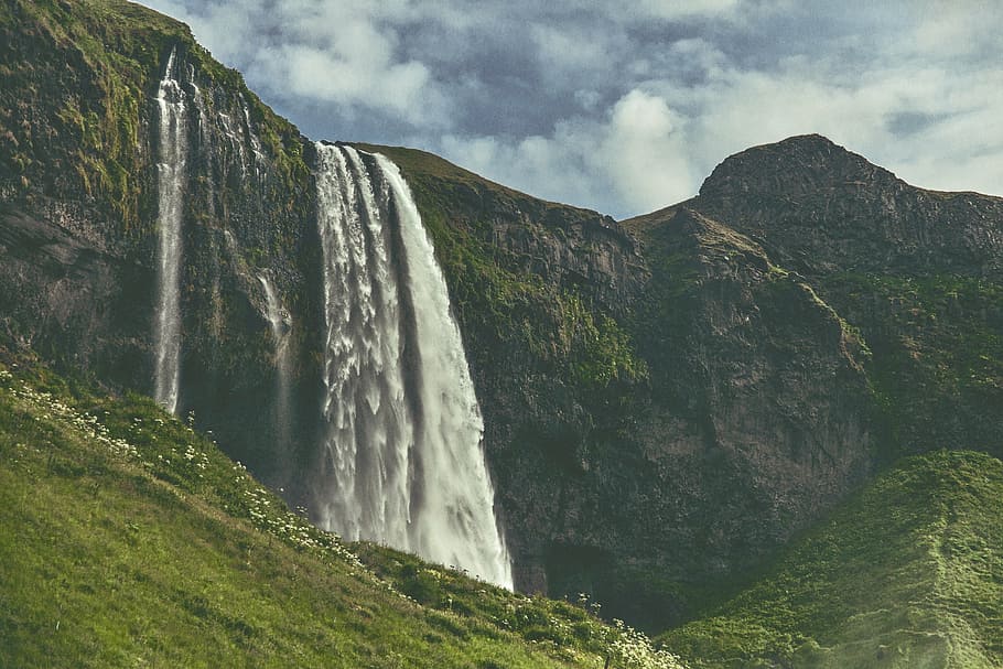 waterfalls on the mountain during daytime, watefall, stream HD wallpaper
