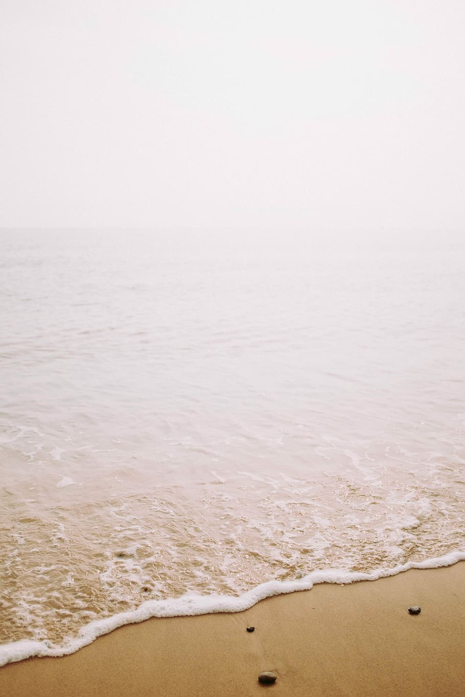 seashore with gray stones, sea shore, ocean, water, wave, white HD wallpaper