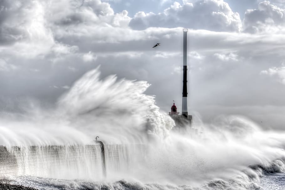 storm, wave, clouds, cloud - sky, water, motion, long exposure HD wallpaper