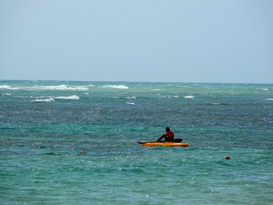 Man, Kayak, Sea, Sport, Beach, Dominican, republic, exotic, HD wallpaper