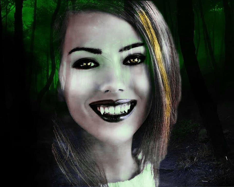 woman's face, vampire, girl, creature, dracula, women, human Face HD wallpaper