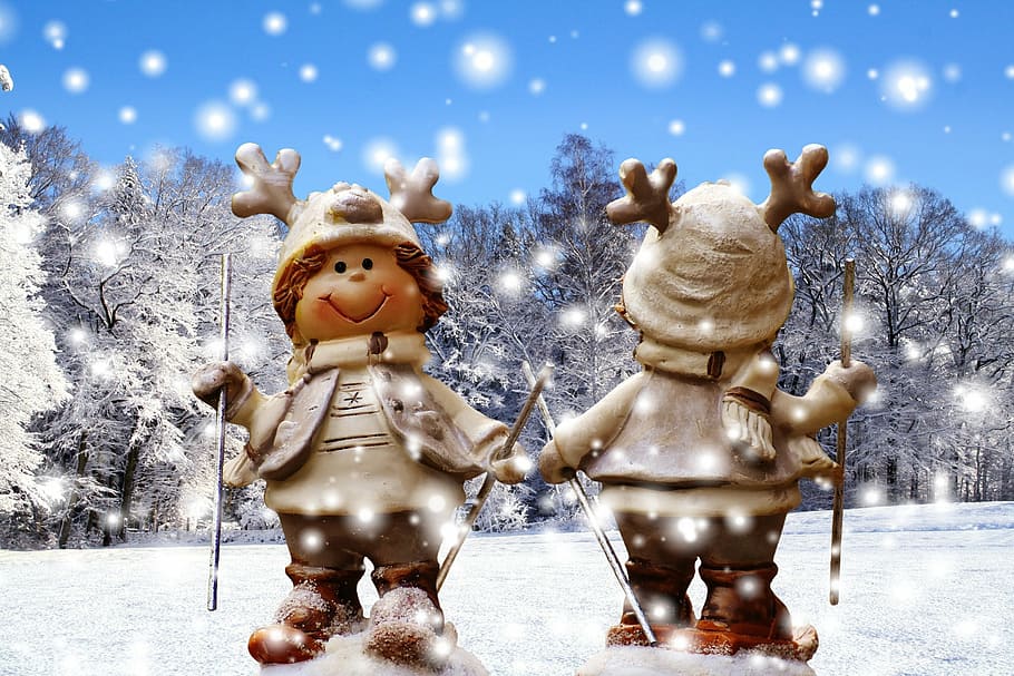 figures, winter, snow, ski, funny, christmas, animal, deco HD wallpaper