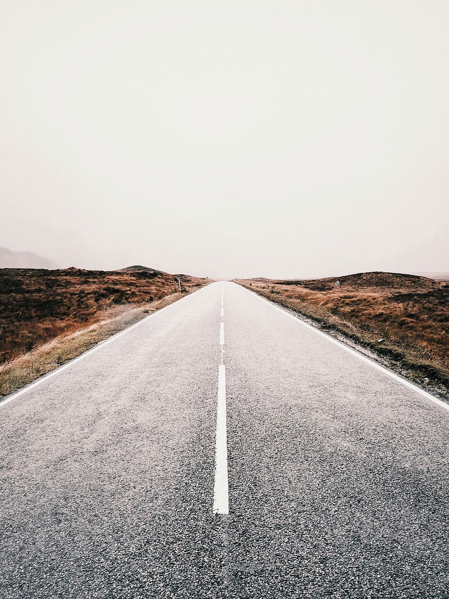 asphalt road during daytime, brown, fields, grass, gray, roads HD wallpaper