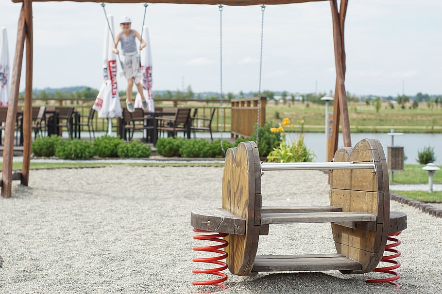 playground, for children, swing, spring, wooden, the little girl HD wallpaper