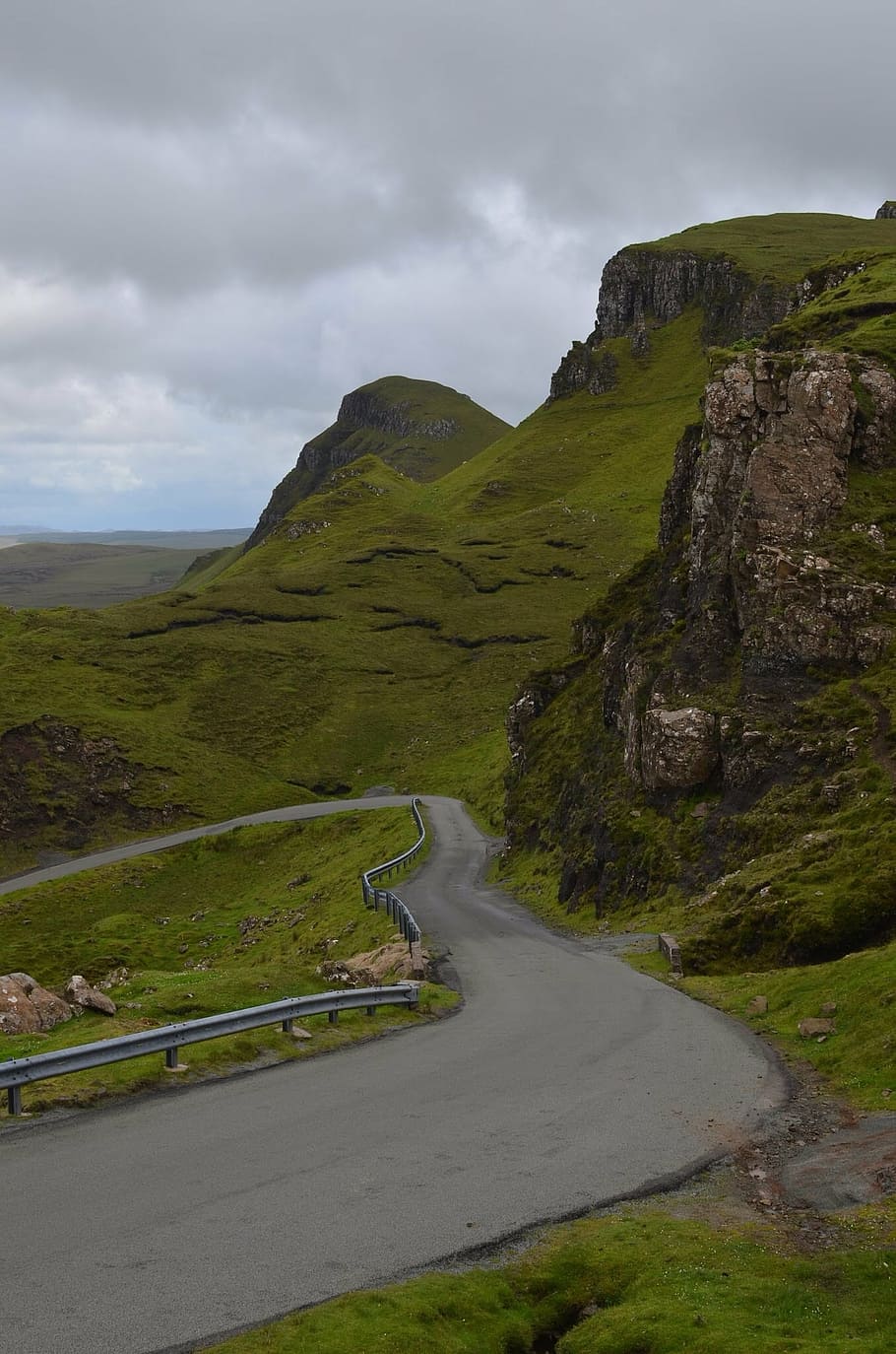 road beside hills under dark clouds, protector, cloudy, sky HD wallpaper
