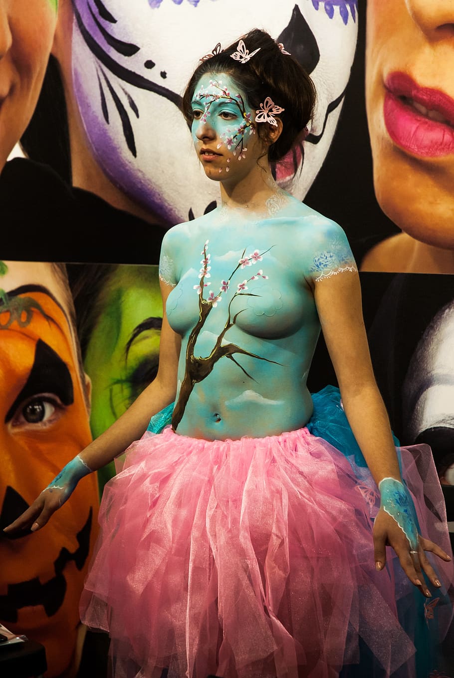 expocosmética, young, presentation, model, body painting, multi colored HD wallpaper