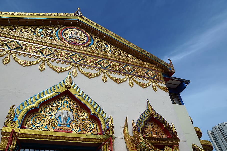temple, ornament, travel, architecture, floral, golden, art, HD wallpaper