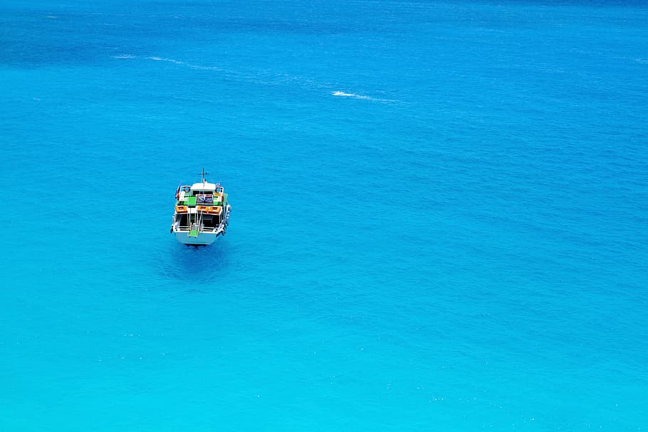 Yacht In Body Of Water, boat, daylight, greece, lefkada, ocean