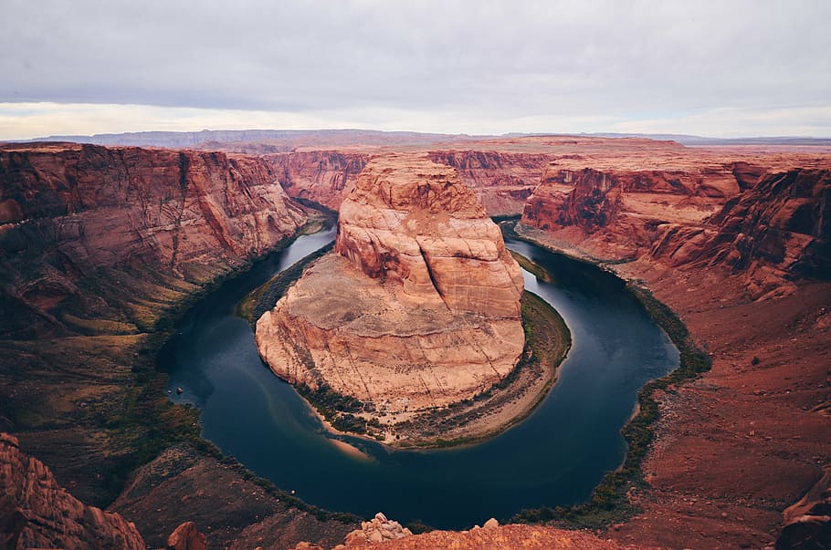 Horseshoe canyon Utah, rock, formation, water, clouds, travel HD wallpaper