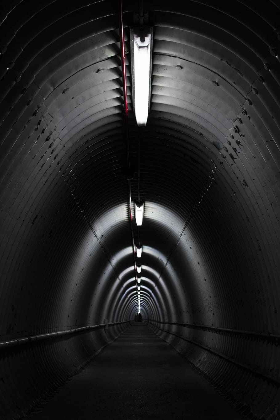 gray concrete tunnel with light, photo of gray tunnel, corridor, HD wallpaper