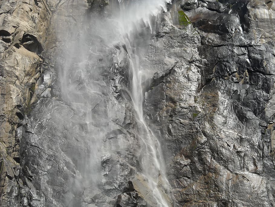 water, waterfall, rock, texture, rocky, bridalveil falls, yosemite, HD wallpaper