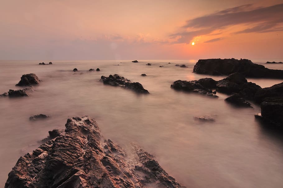 Scenic View of Sea during Sunset, beach, dawn, dusk, evening HD wallpaper
