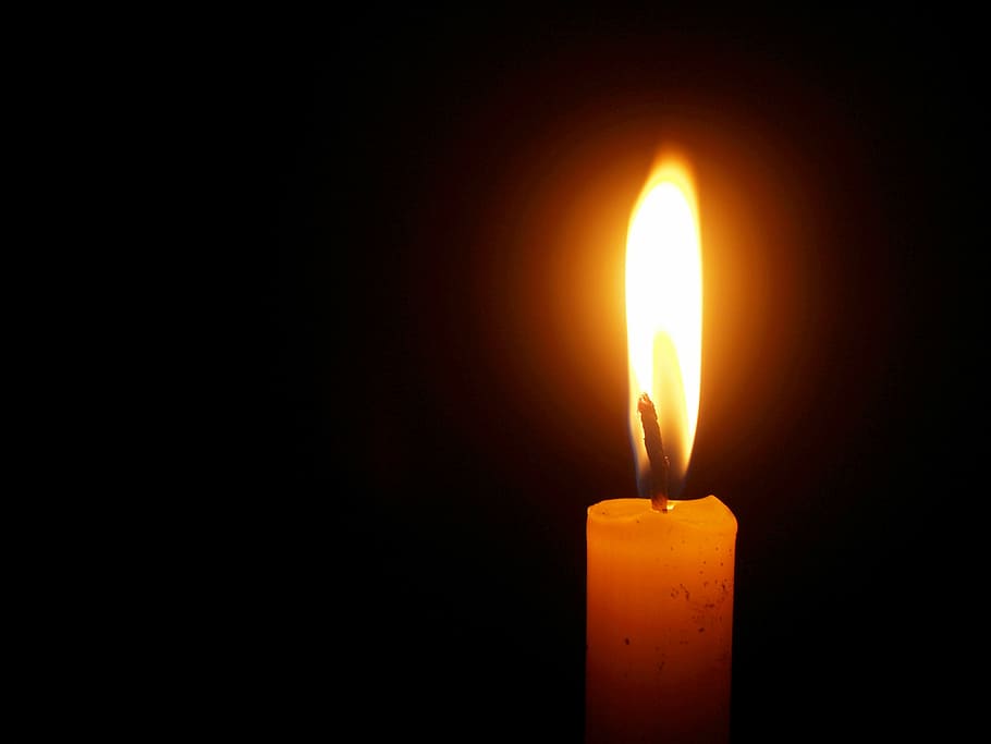 gray candle with light, death, memorial, isolated, wax, praying, HD wallpaper