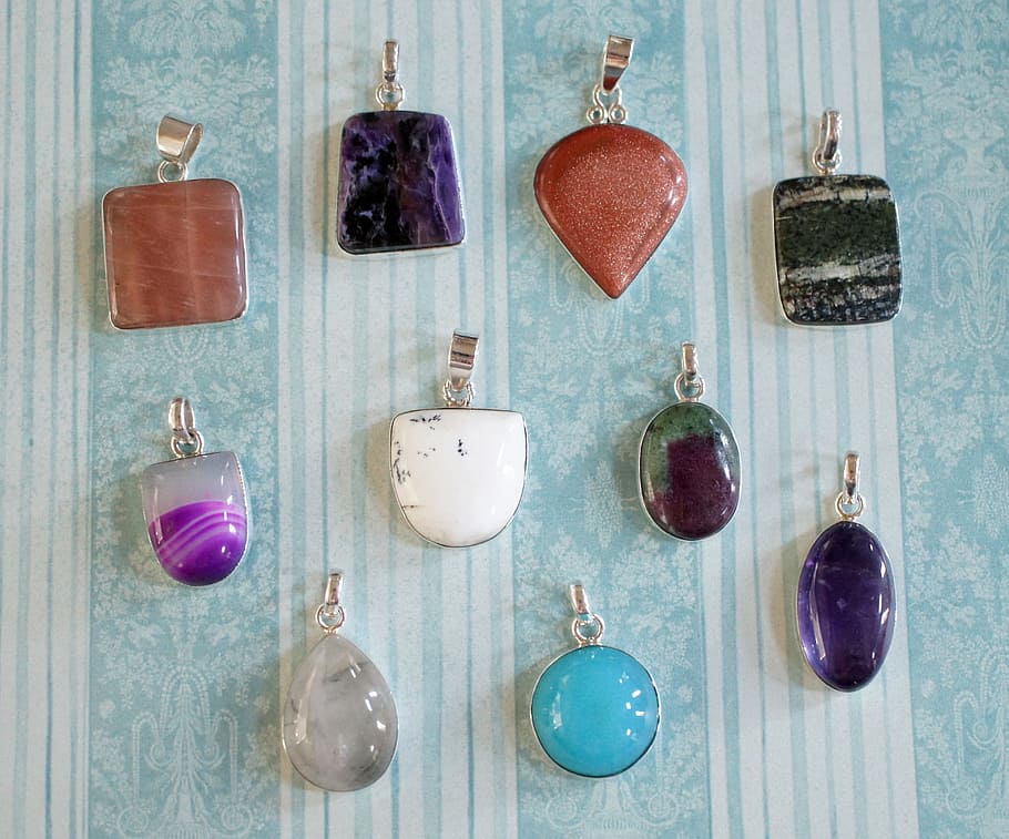 ten assorted-gemstones pendant, pendants, jewelry, lot, bunch HD wallpaper