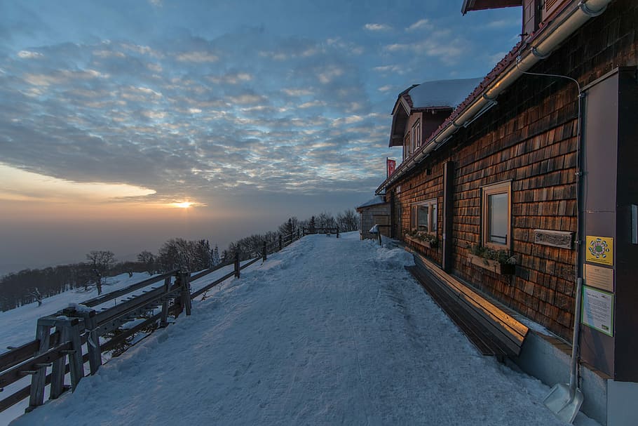 snow, winter, sky, horizontal, dusk, landscape, nature, refuge HD wallpaper