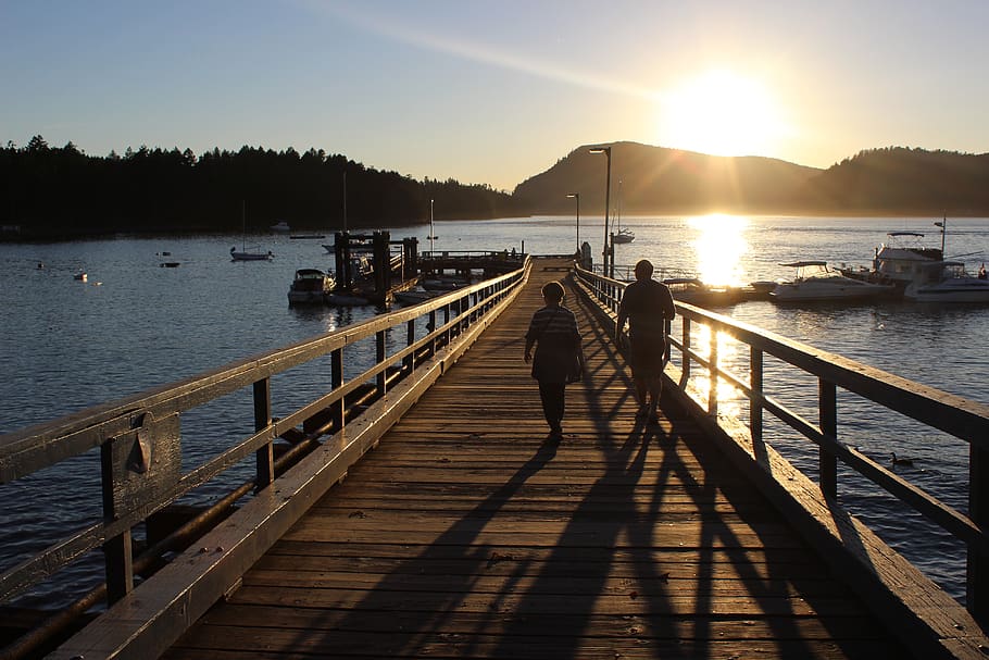 spring, sunset, island, water, sky, sunlight, railing, nature HD wallpaper
