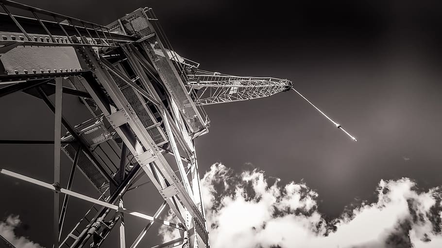 tower crane, harbour, port, sky, low angle view, arts culture and entertainment HD wallpaper