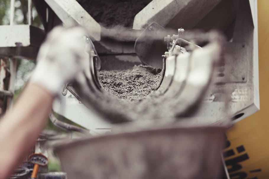 man with glove holding metal frame, cement, concrete, construction HD wallpaper