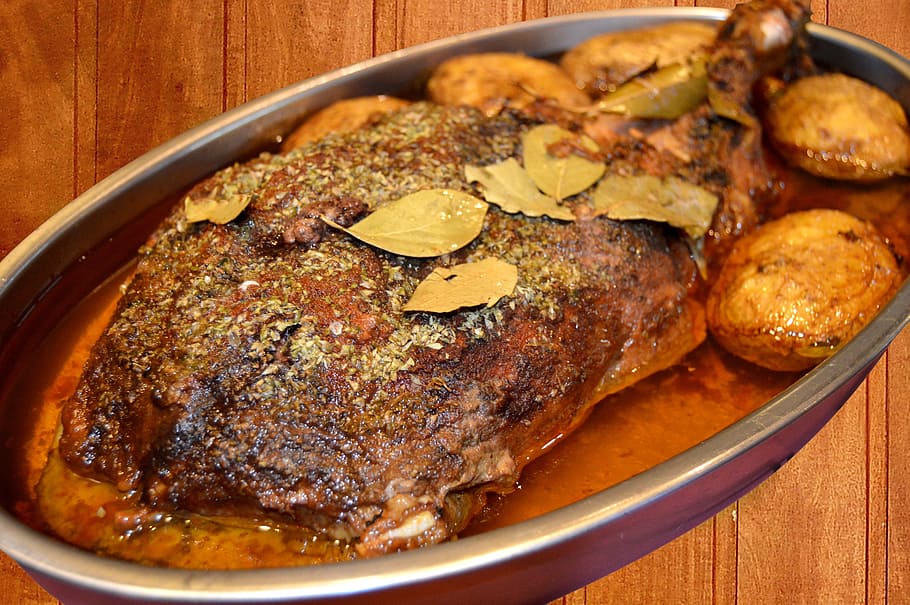ham, roast, potatoes, food, food and drink, meat, ready-to-eat HD wallpaper