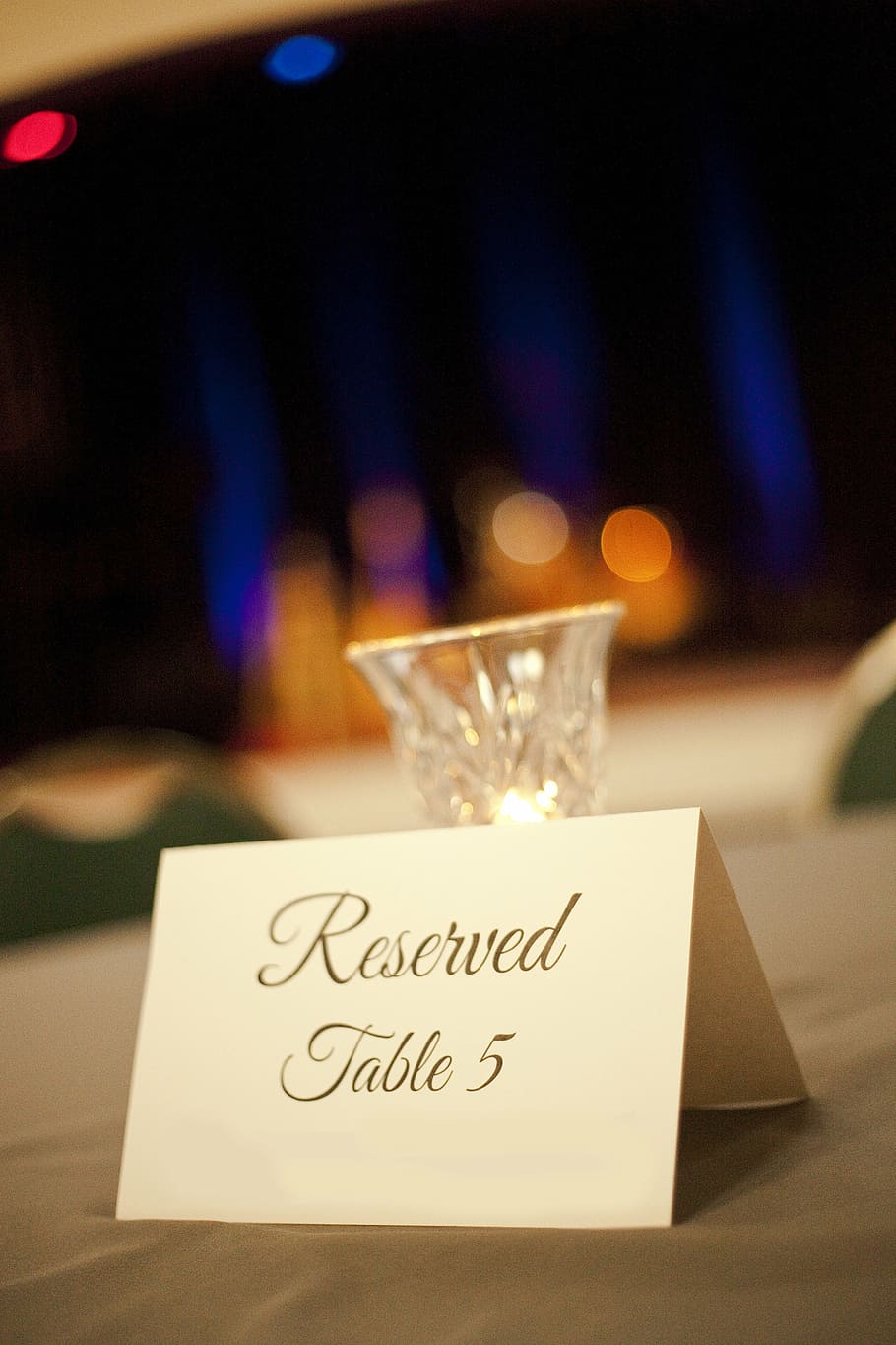 Reserved table 5 paper near glass cup, reservation, event, celebration HD wallpaper