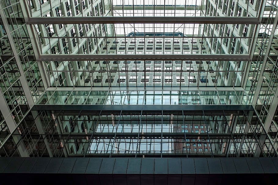 building, inside, modern, architecture, windows, reflection HD wallpaper