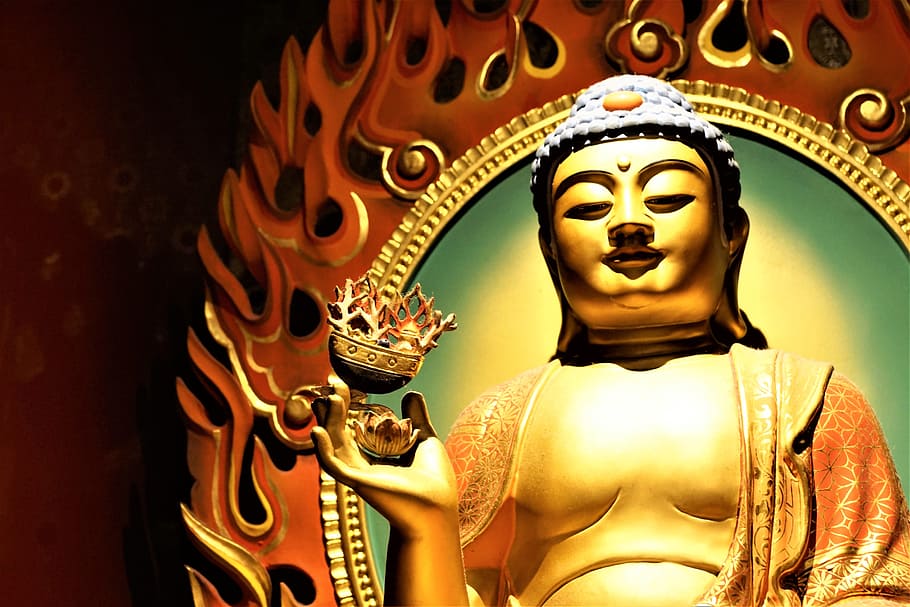 golden, art, sculpture, buddha, traditionally, culture, ornament, HD wallpaper