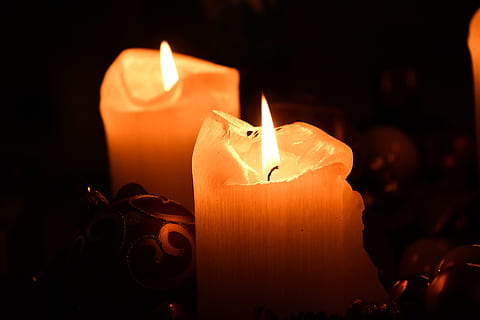 Two Pillar Candles, blurred background, burn, burning, burnt HD wallpaper