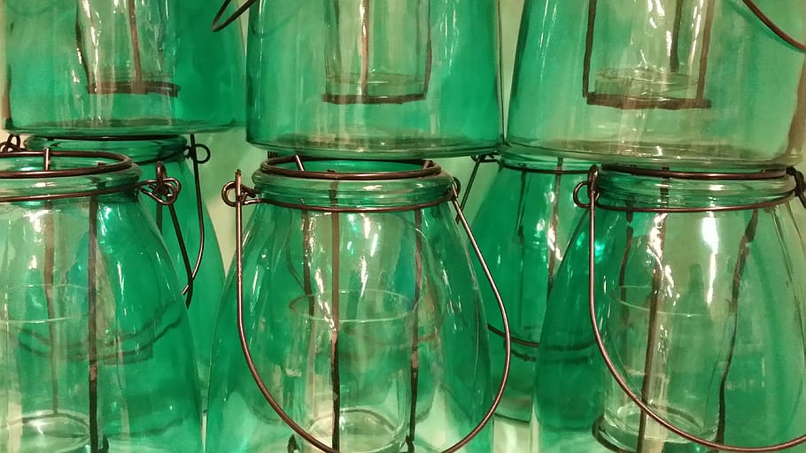 glass, green, pots, glass - material, indoors, green color HD wallpaper