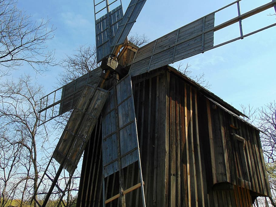 windmill, old, grind, low angle view, architecture, built structure HD wallpaper