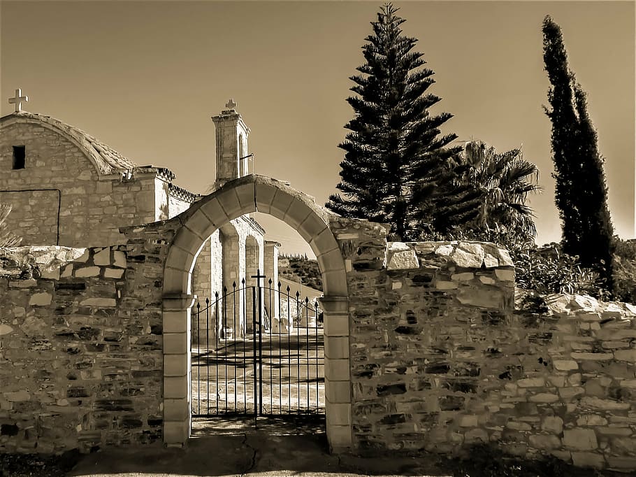 gate, entrance, stone, old, architecture, church, yard entrance, HD wallpaper