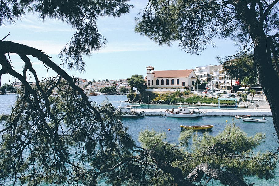Coastline city in Greece, travel Locations, water, sea, summer HD wallpaper