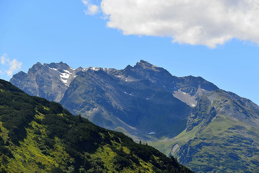 Alpine, Mountains, Sky, broadband tip, panorama, blue, nature HD wallpaper
